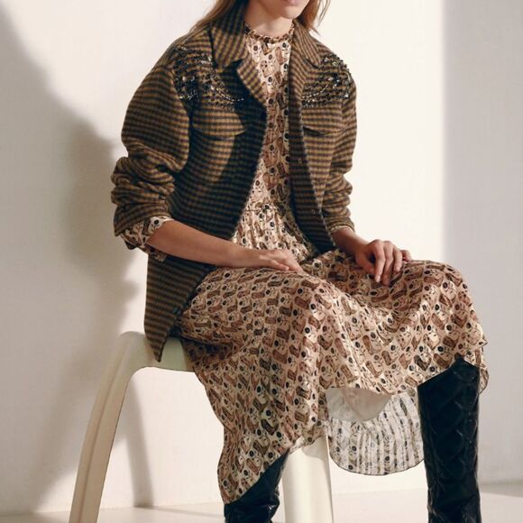 Sandro Western Cowboy Boot Print Silk Midi Dress - Picture 2 of 12